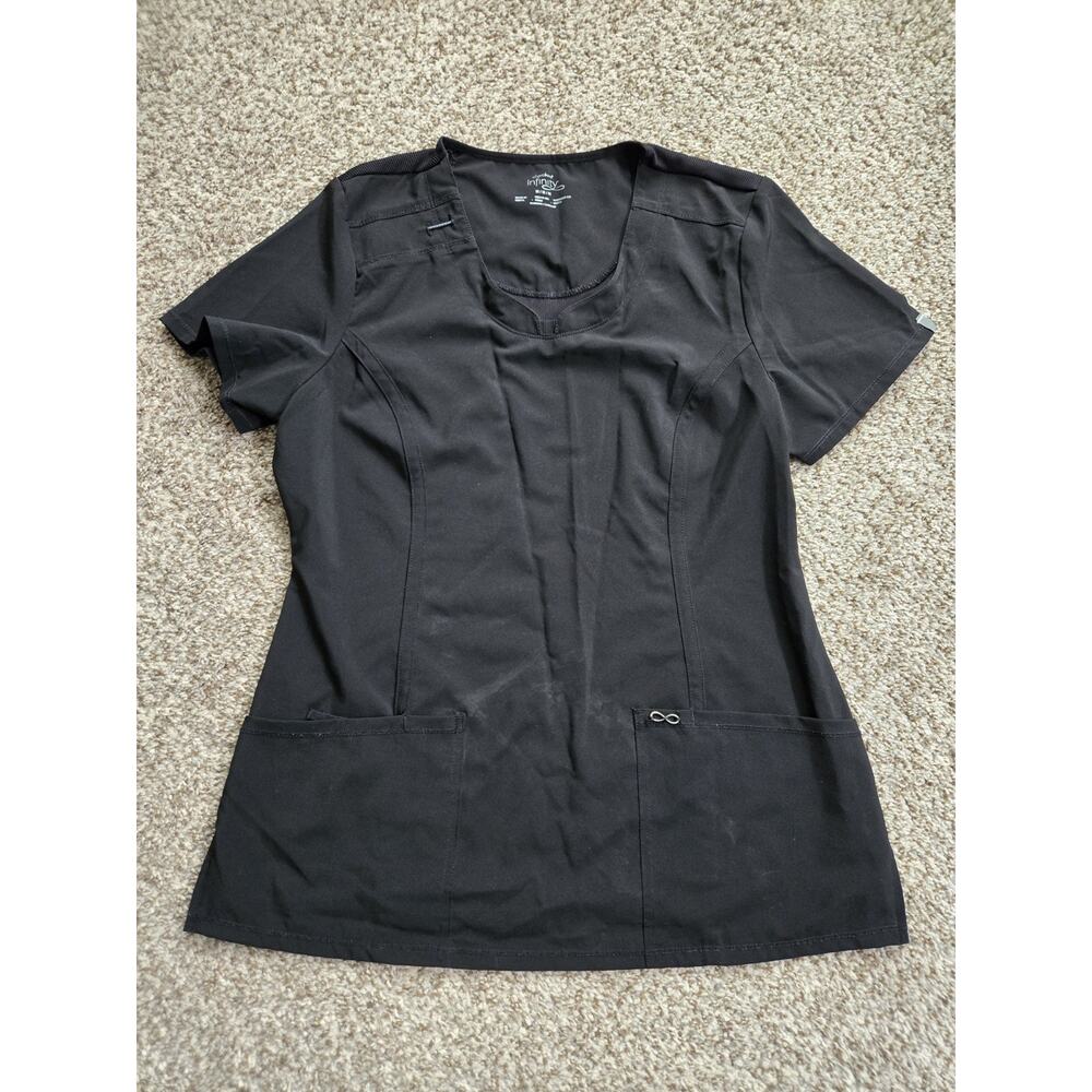 CHEROKEE INFINITY Black Scrub Top Women's Size Med Stretch Comfy Pockets